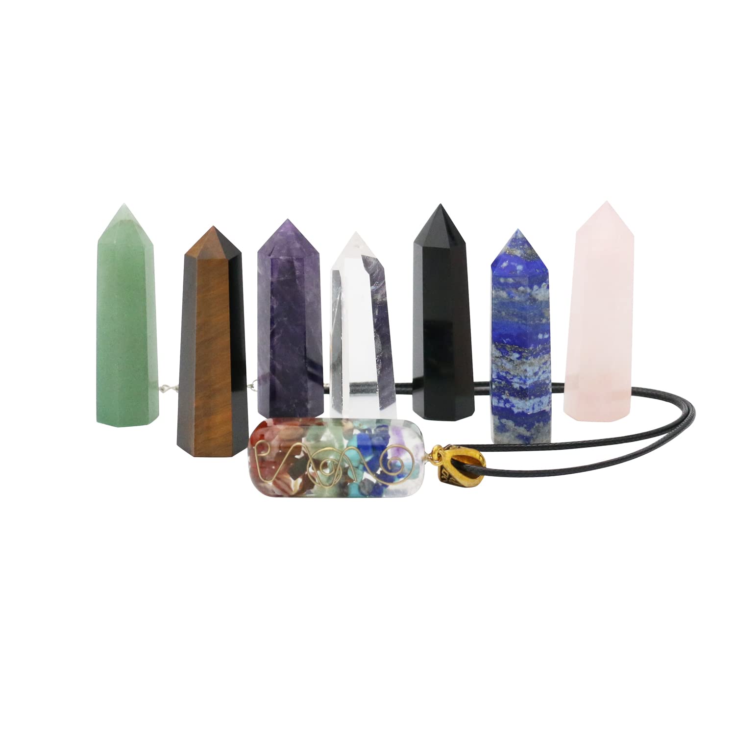 Nvzi Healing Crystal Wands, Crystal Towers, Orgone 7 Chakra Necklace with Premium Gift Box, 7 Chakra Crystals and Healing Stones Set, Crystals for Beginners Kit, Wiccan Crystals
