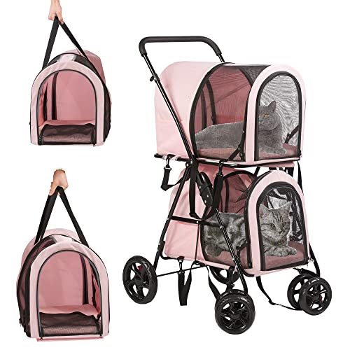 Vilobos Double Pet Stroller with 2 Detachable Carrier Bags, Foldable