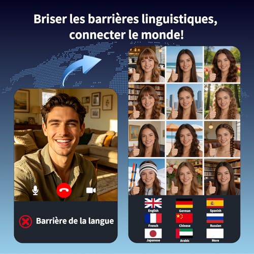 AI Real Time Translator Headphones, 8 Translation Modes with 198 Languages, 3 in 1 Headphones Language Translators, 60H Helmets Open Ear Bluetooth 6.1 for Travel, Meetings Black
