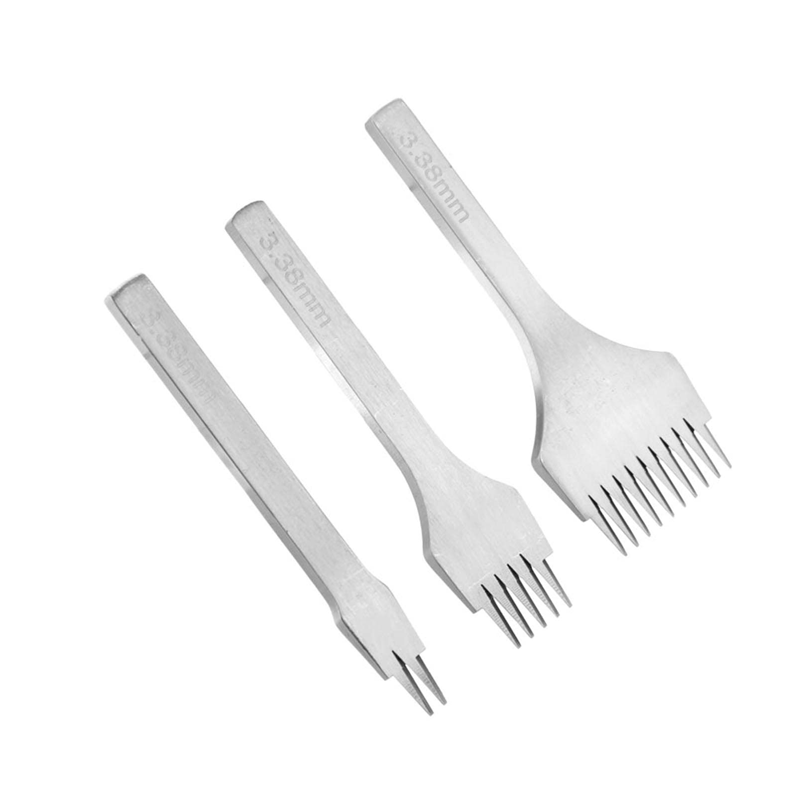 Garosa 3PCS Punch Prong Tool White Steel 2/5/10 Leather Craft Punch Tool Set DIY Lacing Stitching Chisel Set - Prong pitch 2.7mm/ 3.0mm/ 3.38mm/ 3.85mm for Leather Crafts(3.38mm)