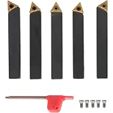 findmall 5Pcs 3/8 Inch Indexable Carbide Lathe Turning Tool Holder Metal Lathe Tools Inserts Bits with TCMT110204 Carbide Inserts