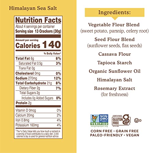 SIMPLE MILLS VEGGIE PITA CRACKERS, HIMALAYAN SALT – GLUTEN FREE, VEGAN, HEALTHY SNACKS, PALEO FRIENDLY, 4.25 OUNCE (PACK OF 1)