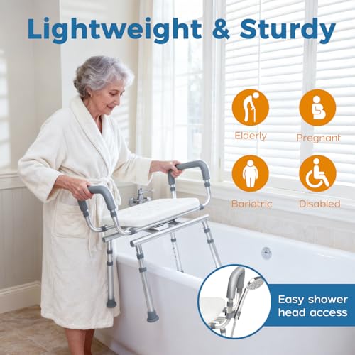 Swivel Shower Chair with Armrest and Backrest - Adjustable Height and Heavy Duty (250kg) - Safe Bath and Shower Stool for Elderly and Disabled People - For