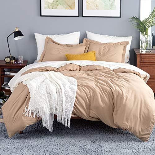 Bedsure Taupe Duvet Cover Set with Zipper Closure Twin Size(68x90