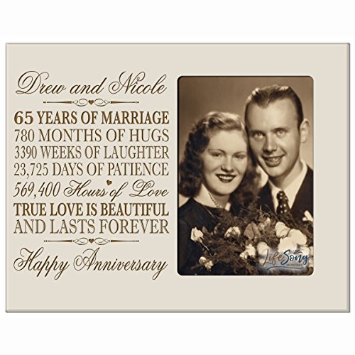 Personalized 65th Year Wedding Anniversary Gift for Couple Custom engraved 65th Wedding Anniversary Gifts Frame Holds 1 4x6 Photo 8