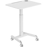 Mount-It! Laptop Cart Rolling Desk Adjustable Height with 28.5" x 22" Tabletop, Ergonomic Sit-Stand Workstation on Wheels Portable for Home Office, Dorm, Classroom, White