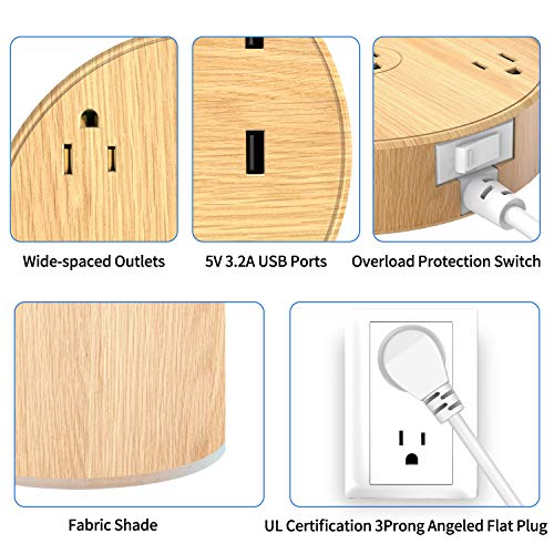 USB Table Lamp,Touch Control Lamp with 3 USB Charging Ports and 2 AC Outlets,Dimmable Bedside Nightstand Lamp with Wooden Base,Perfect for Bedroom,Living Room,Office,Study Desk(8W LED Bulb Included)
