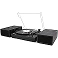 LP&No.1 Record Player with External Speakers, 3 Speed Vintage Belt-Drive Vinyl Turntable with Wireless Playback & Auto-Stop （Black
