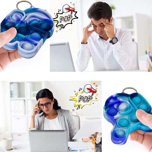 2PCS Mini Simple Dimple Fidget Toys Keychain, Small Among-Us Push Pop Its Bubble Sensory-Toys, Stress Reliever Squeeze Tiny Pop Fidget Toys Keychain Gadgets Gift for Girls Boys (Stand Blue+Run Blue)