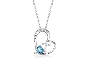 BAOWING I Am a Child of God Heart Cross Birthstone Necklace for Girls Baptism Gifts First Communion Gifts Easter Birthday Christmas Gifts Jewelry for Goddaughter Godchild Teens Girls Women