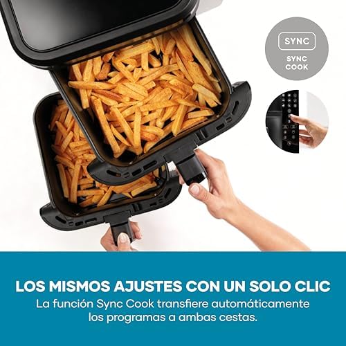 Duo Stack Freidora de aire caliente con 2 cestas de 5,5 litros cada una, cocina saludable, 9 programas automáticos, freidora sin grasa, diseño compacto, S-Fry, 2800 W, negro, FR 9598