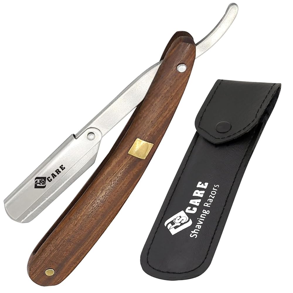 YSCARE Cut Throat Razor Kit, Wooded Genic Straight Razors, Professional Barber Shaving kit, Premium Quality Straight Edge Moustache & Beard Hair Trimmer, Single Blade Use
