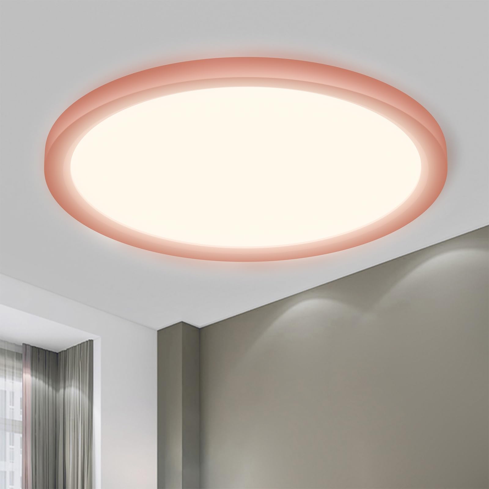 LQWELL® LED Ceiling Light, IP44 Waterproof Bathroom Lamp Round Flat 18W 4000K 1600LM Modern Simple Thin for Living Room Bedroom Kitchen Basement Office, 220 * 24mm (Pink)