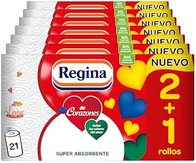 de Corazones Papel Cocina - 21 Rollos, Máxima Absorbencia En Cada Hoja, 58 Hojas De 2 Capas Por Rollo, Color Decorado, Rollo grande
