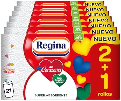 de Corazones Papel Cocina - 21 Rollos, Máxima Absorbencia En Cada Hoja, 58 Hojas De 2 Capas Por Rollo, Color Decorado, Rollo grande