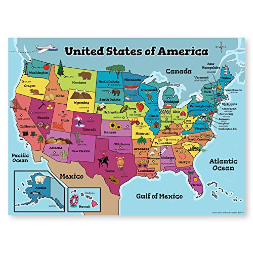 United States Map for kids (18×24 Laminated US Map) Ideal Wall Map of
