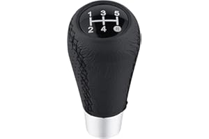 Arenbel 5 Speed Black Shift Knob Car Shifter Stick Handle Leather Gear Lever Replacement Fit Most Manual Cars