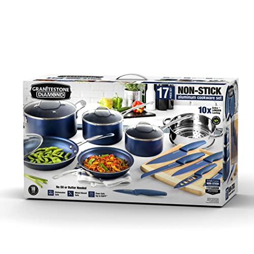 Granitestone 17 Piece Complete Nonstick Cookware Set Includes 10