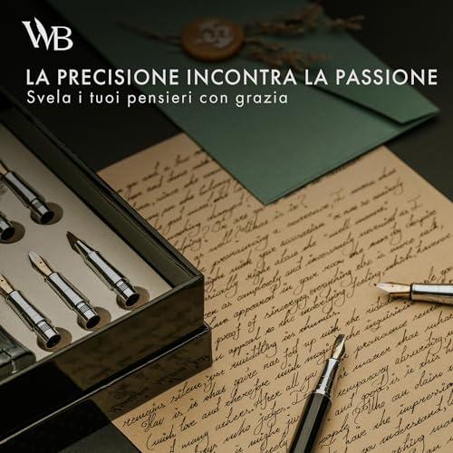 Wordsworth & Black Calligraphy Pen Gift Set, Includes Ink Bottle, 6 Ink Cartridges, Ink Refill Converter, 6 Replacement Tips, Premium Package [Black Gold]