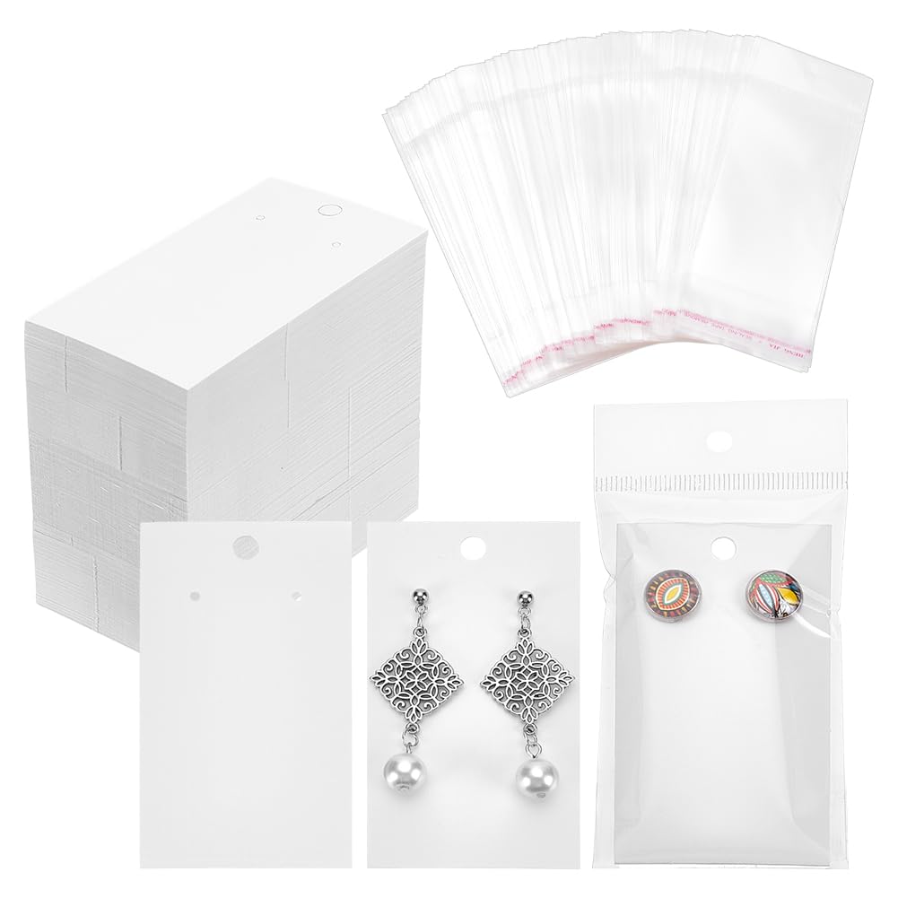 PH PandaHall 200pcs Earring Display Cards, Earring Holder Cards with Self Sealing Clear Bags Earring Storage Blank Paper Tags for Jewelry Display Gift Wrapping Packaging Small Business