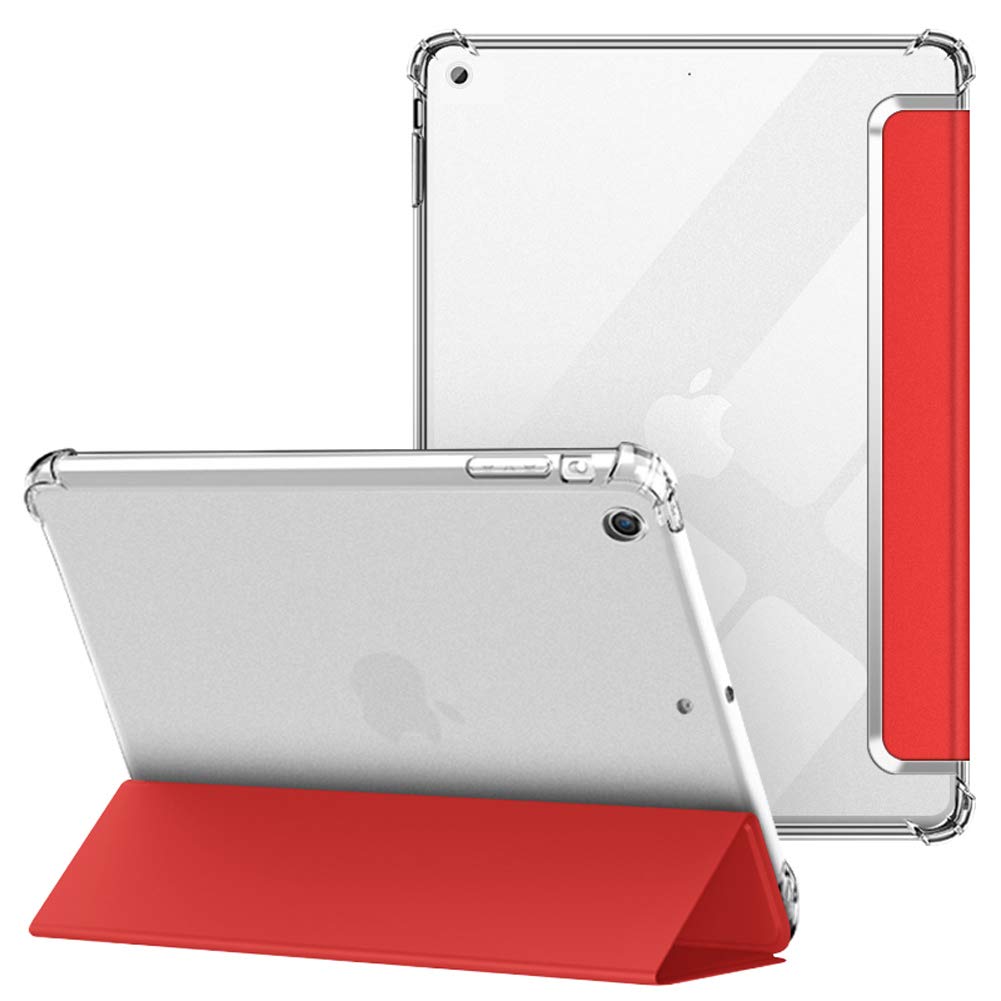 VAGHVEO iPad Mini 1/2/3 7.9 Inch Case, Flexible Soft Transparent TPU Protective Shockproof Back Cover, Tri-fold Stand Smart Shell Resistant Impact Clear Cases for Apple iPad Mini1 2 3 Tablet, Red