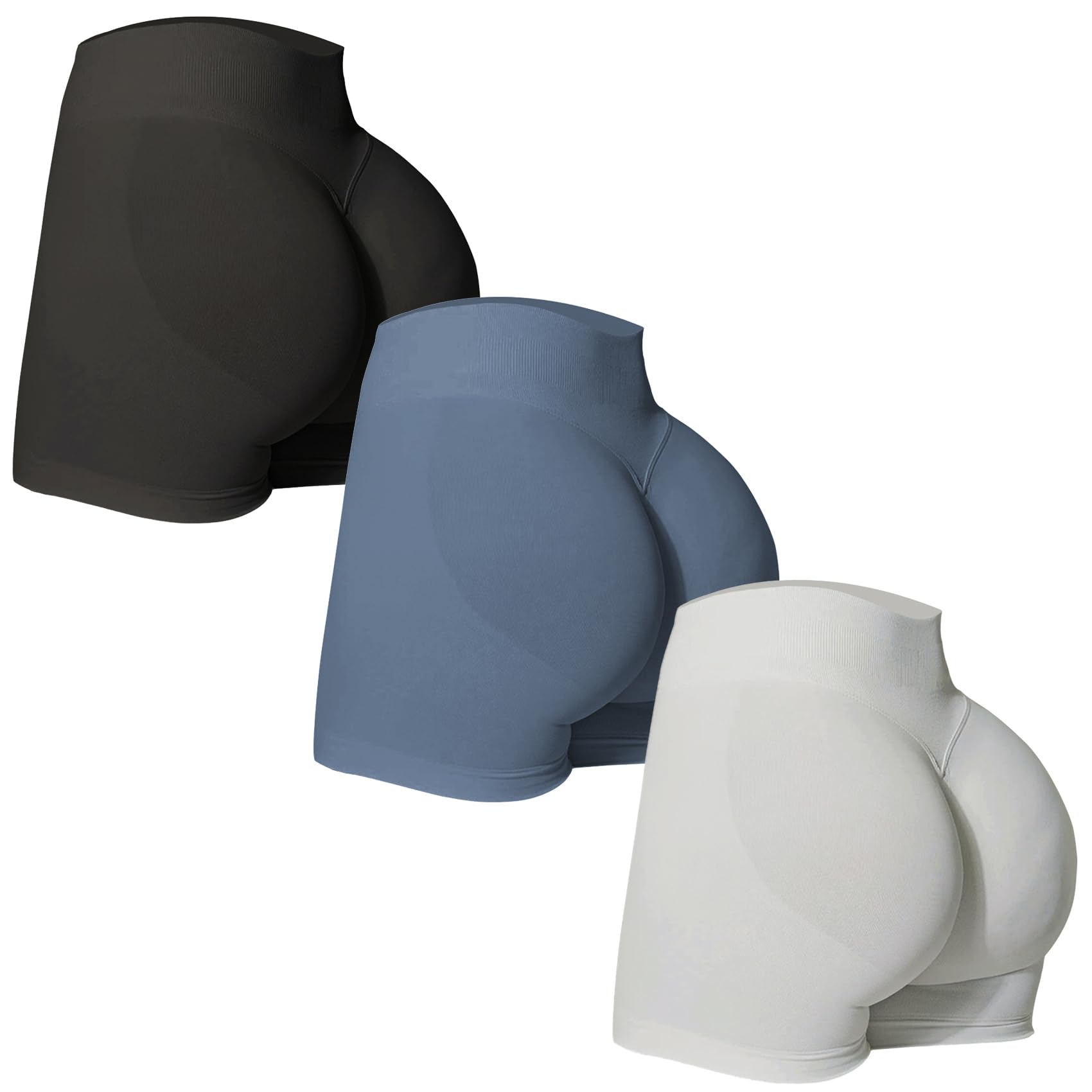 Photo 1 of 3 Piece Workout Shorts Womens Scrunch Butt Lifting Impact Shorts Seamless Yoga Gym Boom Booty Short Running Pants