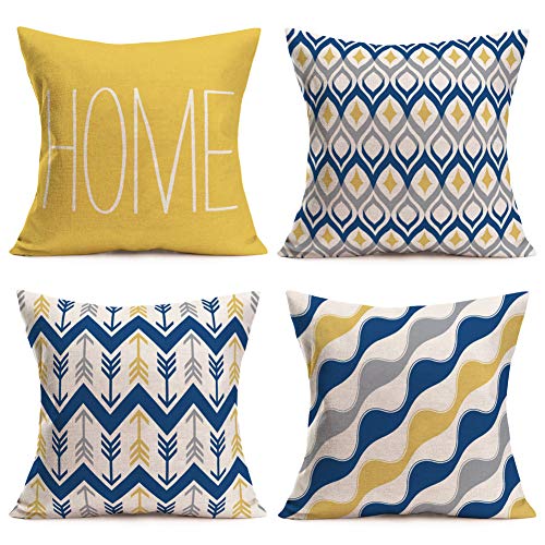 blue yellow throw pillows