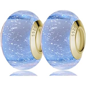 2Pcs Handmade 925 Silver Gold Plated Murano Charms for Pandora Bracelets