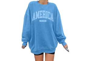 SUPEYA American Sweatshirt Women USA Oversized Shirt Patriotic TShirt Casual Long Sleeve Pullover 4th of July Tee Tops