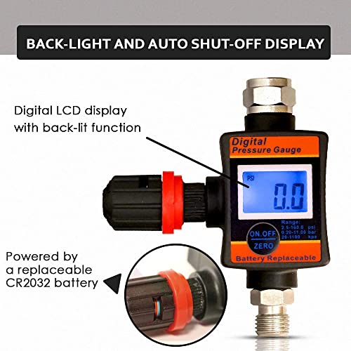 LE LEMATEC Air Regulator with Digital Pressure Gauge. Diaphragm Type for Precise Air Pressure