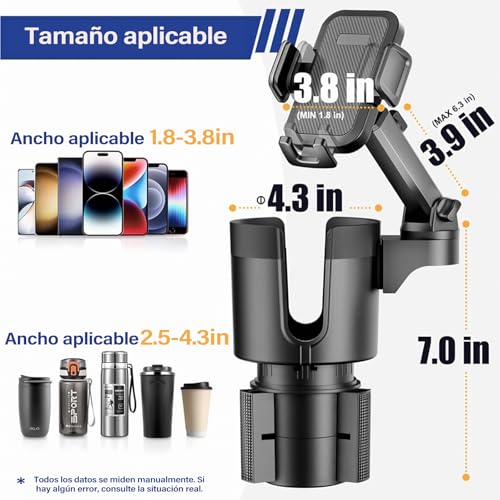 EWIEIAA 2 en 1 Porta Vasos para Auto, Soporte telescópico para teléfono de Coche, Tamaño de Base Ajustable, Adecuado para la mayoría de Tazas