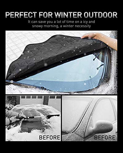 LESAUCE Magnetic Windshield Cover with Side Mirror Covers, 4-Layer Protector for Sun, Snow, Frost, Keeps Ice & Snow Off, for Most Car Truck SUV Van