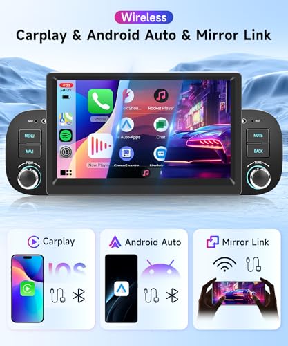 2G 64G Android Car Radio for Fiat Panda 2013-2020 7 Inch Touchscreen Car Radio Panda with Wireless Carplay Android Car GPS Mirror Link Bluetooth FM/RDS Radio WiFi USB + Rear Camera