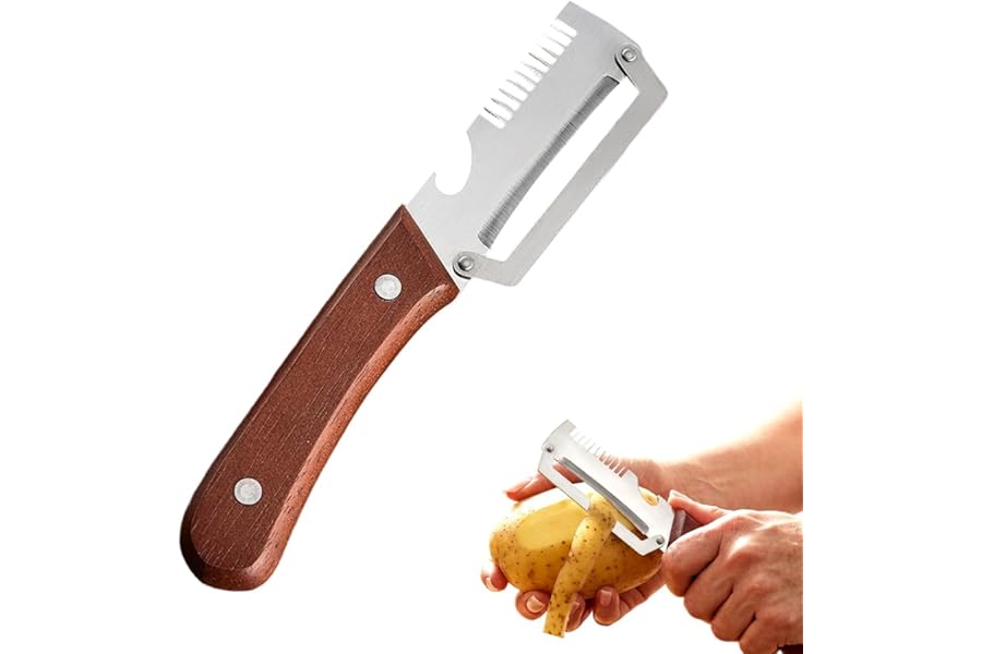 Multifunctional Vegetable Peeler for Kitchen, 2026 New 2 in 1 Stainless Steel Blade with Wooden Handle and Bottle Opener, Ultra-Sharp Kitchen Tool for Fruits and Vegetables (1)