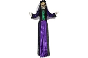 Haunted Hill Farm Life-Size Scary Poseable Talking Voodoo Bride with Touch Activated Lights and Sounds, Battery Operated Indoor or Covered Outdoor Halloween Decoration