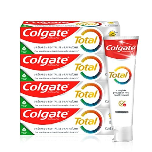 Colgate Total Original Toothpaste (4 x 100 ml), 24 Hour Antibacterial Toothpaste, Complete