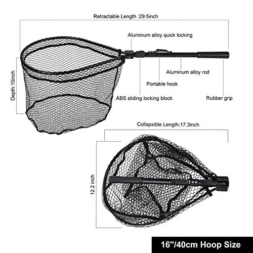 TONG JI Fishing Net, Fish Net Foldable Fish Landing Net Collapsible Pole Handle Durable Nylon