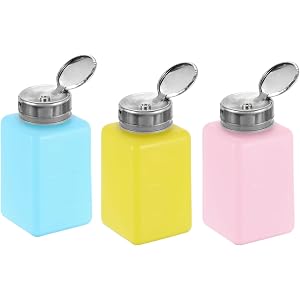 3 PCS 180ml(6.1oz) Push Down Alcohol Dispenser Pump Bottle, Refillable Liquid Press Container for Cleanser & Nail Polish Remo
