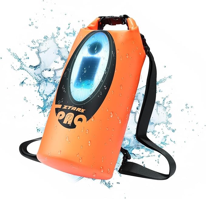 LexonElec X ZTARX Waterproof Dry Bag, 20L Roll Top Dry Sack with Solar Charging & Bluetooth Speaker & LED Light, Floating Backpack Keep Things Dry for Kayaking, Climbing, Camping, Seaside - Orange