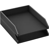 Leather Letter Tray, Thipoten Stackable Desk Organizer Holder for Office Supplies, Paper, File, Magazine, Perfect Office Organization for Desktop (Black-2Tiers)