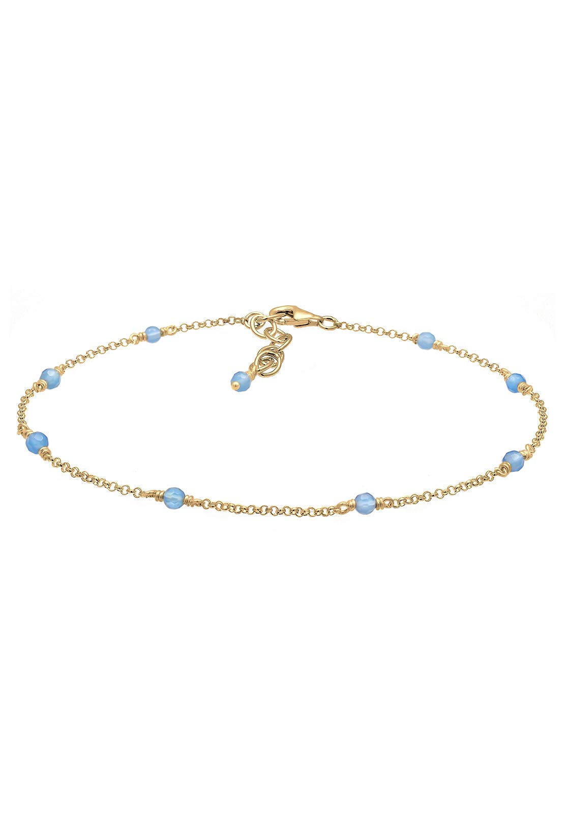 Elli Women's 925 Sterling Silver Gold Plated Agate Gemstones Anklet - 22cm length