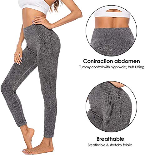 Manufacture Women\'s High Waist Yoga Pants Workout Tummy Control Gym Yoga Seamless Leggings Gray