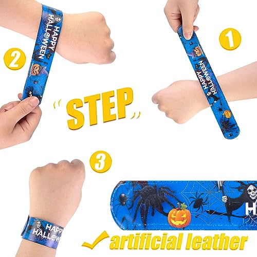 Shindel Halloween Slap Bracelets, 96PCS Kids Halloween Party Favors Halloween Slap Bands Wristbands Bulk for Goodie Bag Stuffers Trick or Treat