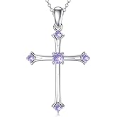 Seiyang Butterfly/Dragonfly Cross Birthstone Necklace 925 Sterling Silver Butterfly/Dragonfly Cross Pendant Necklace with 12 Months Birthstone Trendy Anniversary Jewelry Gift for Women Her