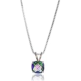 MAX + STONE 925 Sterling Silver Cushion Cut Birthstone Necklace for Women | 6mm Hypoallergenic Solitaire Necklace | Gemstone Pendant Necklaces with 18 inch Box Chain