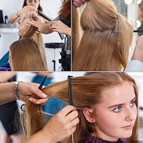 3 Packs Rat Tail Comb Steel Pin Rat Tail Carbon Fiber Heat Resistant Teasing Combs with Stainless Steel Pintail (Black)