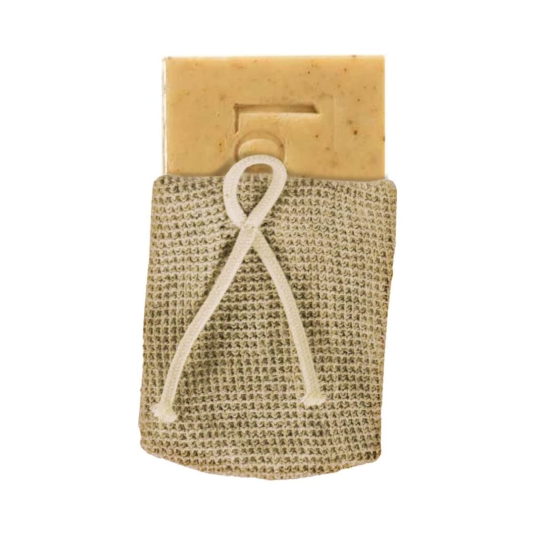 Loelle Exfoliating Soap Bag – 2 in 1 Soap Holder & Skin Exfoliator for Soft Skin and Longer Lasting Bars of Soap, Drawstring Bags Made from Linen, Cotton, Elastane Mesh, Suitable All Skin - 1pcs