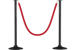 RoadHero Plastic Stanchion Post, Red Carpet Ropes and Poles with Weighted Base, Velvet Rope Barrier for Crowd Control, Party and Movie Theater, 2 PCS