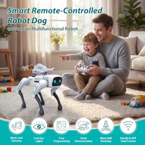 Robot Dog Toys for Kids, Remote Control & App Controls with USB C Charing | Programming Function, Singing Dancing Interactive Pet with Stories, Rechargeable RC Robotic Dog Gifts for Boys Girls Age 3-12