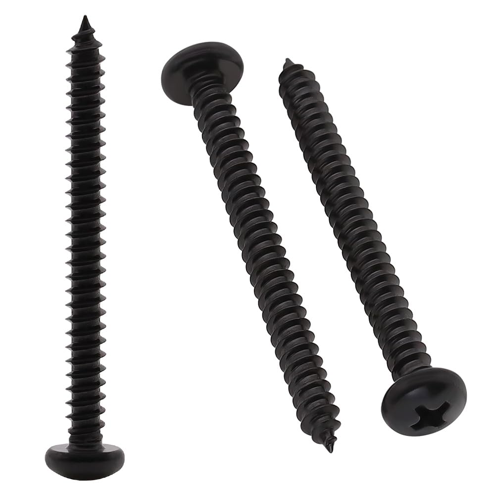 Photo 1 of #4 x 1-1/4" (100 Pack) Stainless Steel Pan Head Self Tapping Screws, 304 SS (18-8) Black Coated, Phillips Drive Round Head Corrosion Resistant Screws for Wood & Sheet Metal